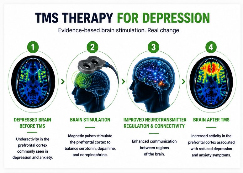 Four-step TMS therapy process for depression